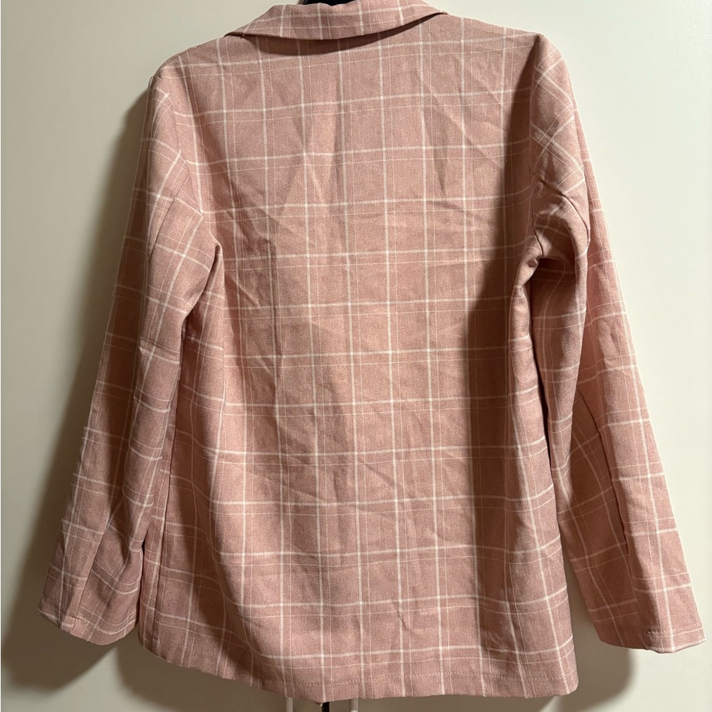 Simple Women's Blush Plaid Double-Breasted Jacket - Picture 5 of 9